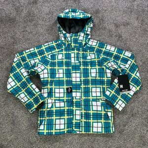 NEW DC Exotex 5K Fuse Hooded Winter Snow‎ Jacket Womens Small Aqua Yellow Plaid